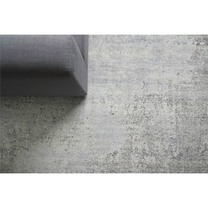 Fine Pure Silk Hand-Knotted Silk Ivory/Dark Gray/Multi 10'x14' Area Rug