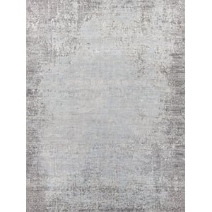 Fine Pure Silk Hand-Knotted Silk Ivory/Dark Gray/Multi 10'x14' Area Rug