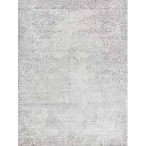 Fine Pure Silk Hand-Knotted Silk Gray/Ivory 10'x14' Area Rug