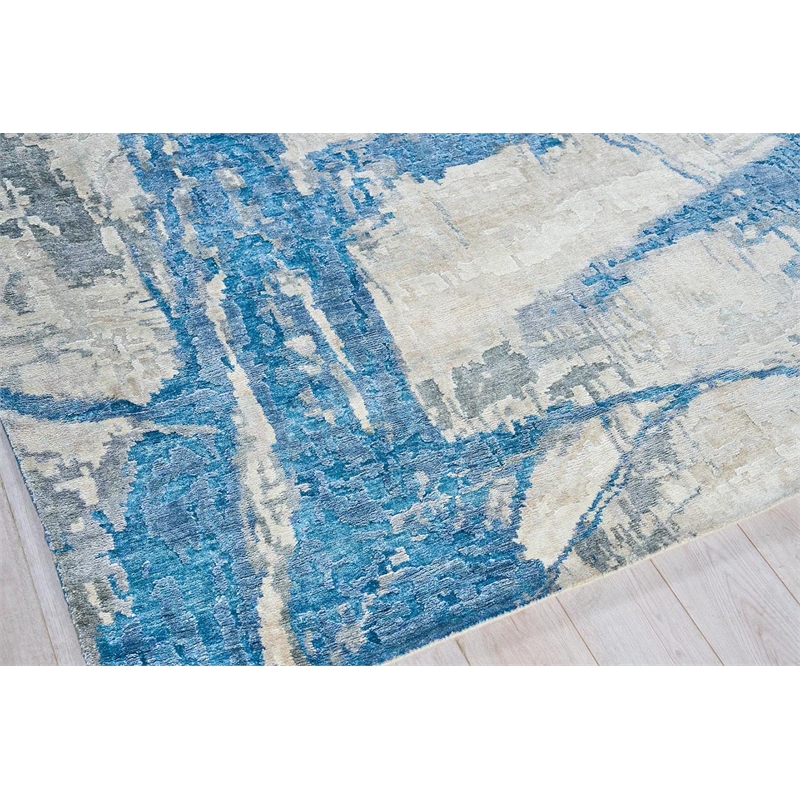 floor art hand-knotted bamboo silk ivory/light blue 8'x10' area rug