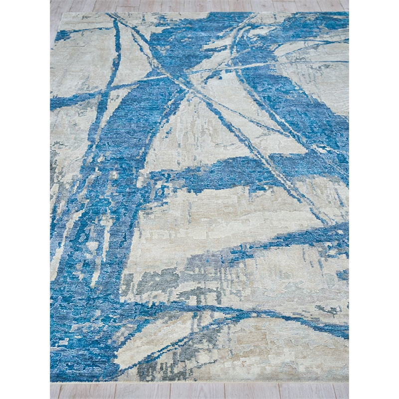 floor art hand-knotted bamboo silk ivory/light blue 8'x10' area rug