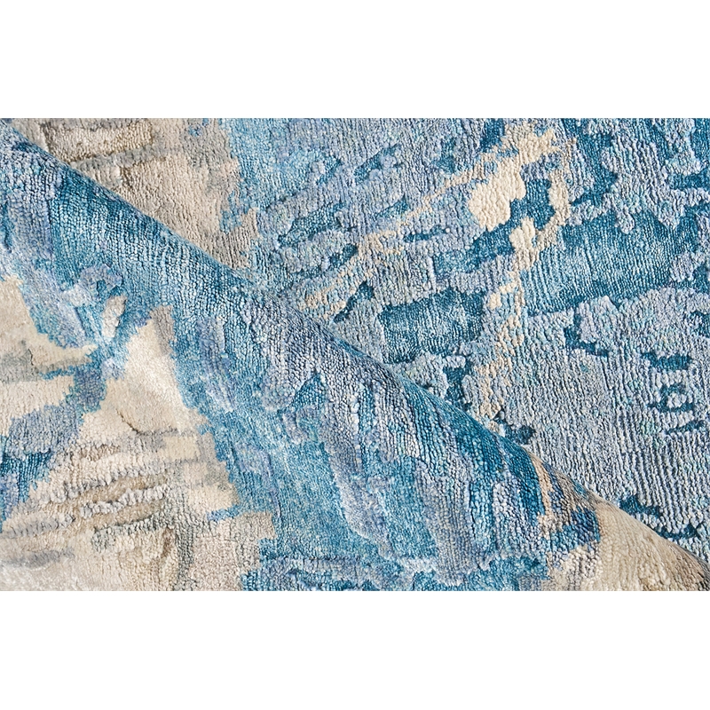 floor art hand-knotted bamboo silk ivory/light blue 8'x10' area rug