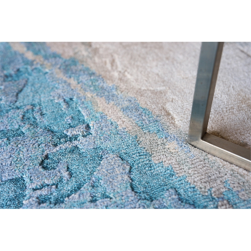 floor art hand-knotted bamboo silk ivory/light blue 8'x10' area rug