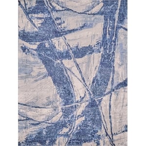 Floor Art Hand-Knotted Bamboo Silk Ivory/Dark Blue 10'x14' Area Rug