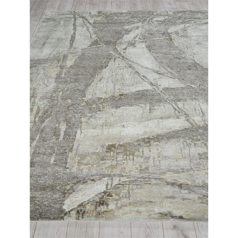 Floor Art Hand-Knotted Bamboo Silk Ivory/Beige 9'x12' Area Rug