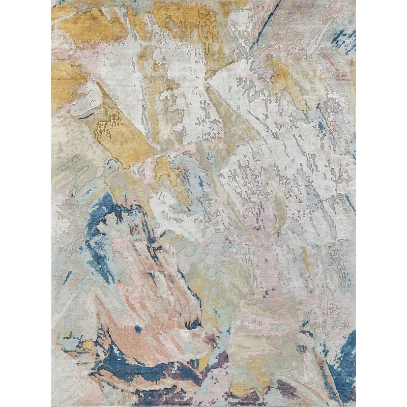 Floor Art Hand-Knotted Bamboo Silk Ivory/Gold/Blue 14'x18' Area Rug