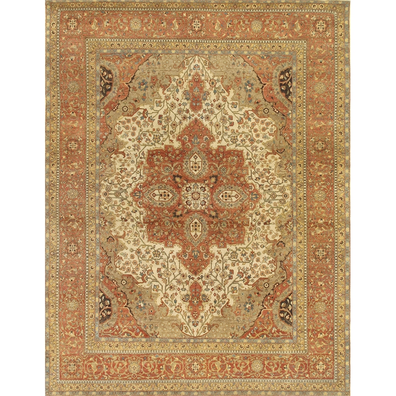 Fine Serapi Hand-Knotted New Zealand Wool Ivory/Rust 8'x10' Area Rug