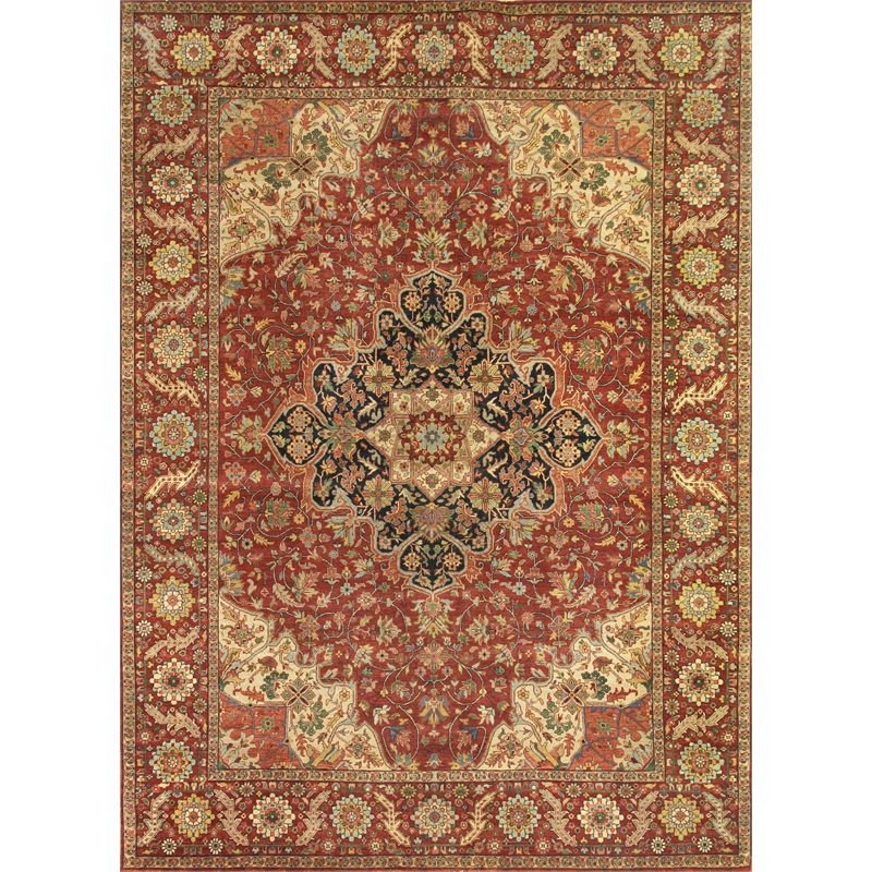 Fine Serapi Hand-Knotted New Zealand Wool Rust/Ivory 9'x12' Area Rug