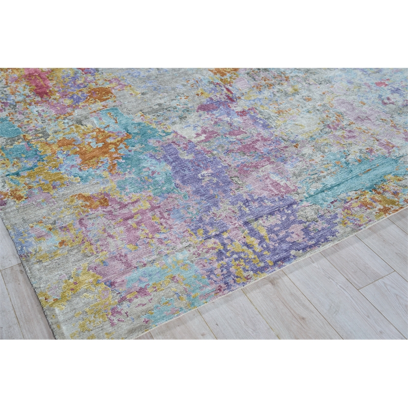 Floor Art Hand-Knotted Bamboo Silk Ivory/Multi 8'x10' Area Rug