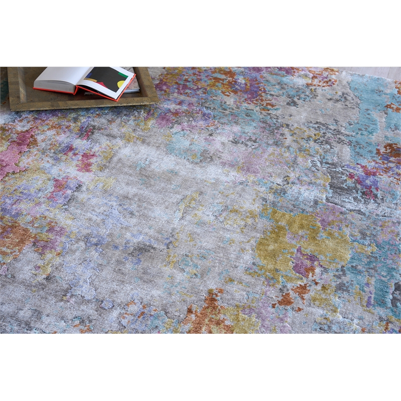Floor Art Hand-Knotted Bamboo Silk Ivory/Multi 8'x10' Area Rug