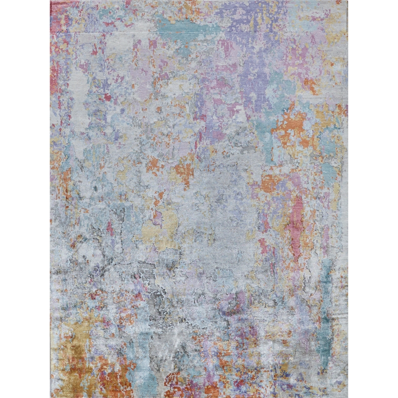 Floor Art Hand-Knotted Bamboo Silk Ivory/Multi 8'x10' Area Rug