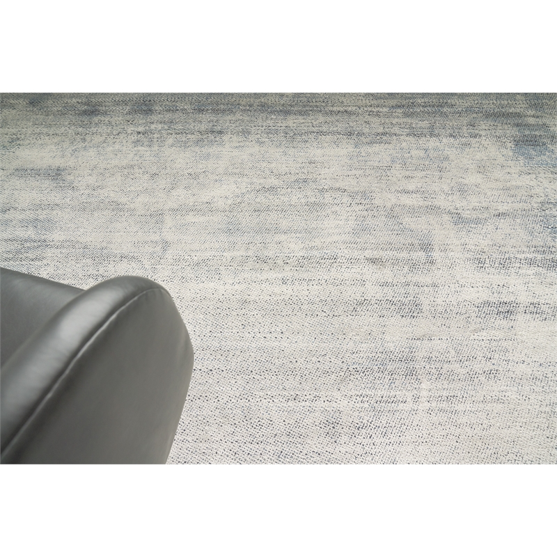 Fine Pure Silk Hand-Knotted Silk White/Blue 12'x15' Area Rug