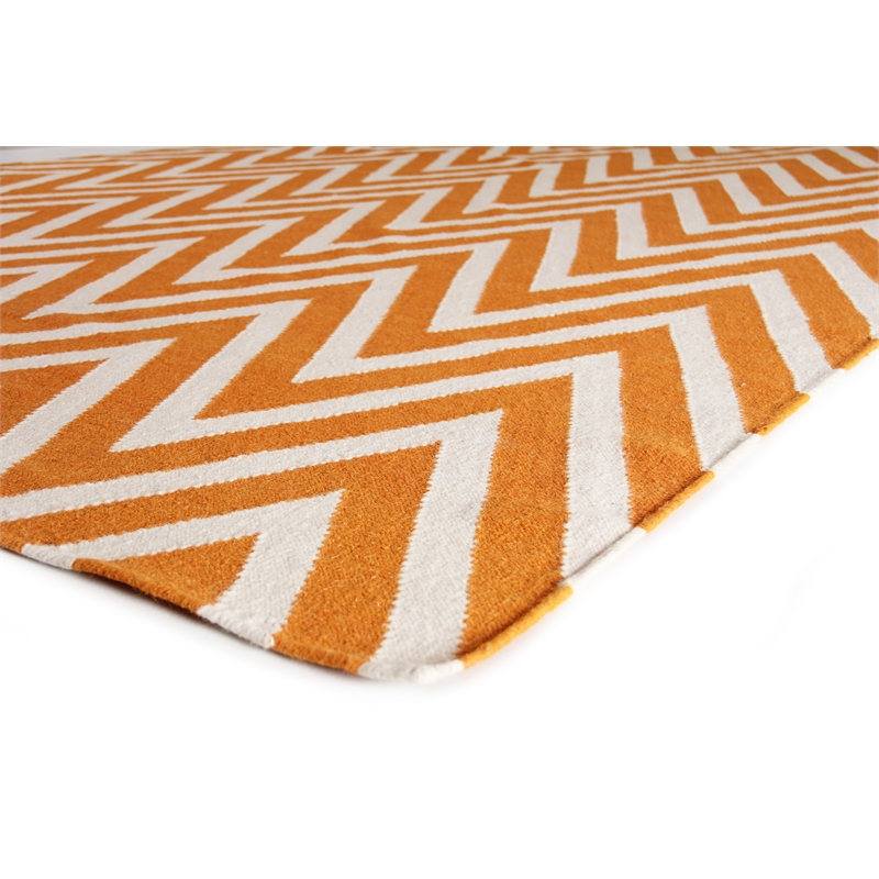 Flatweave Flatweave New Zealand Wool Orange/White 5'x8' Area Rug