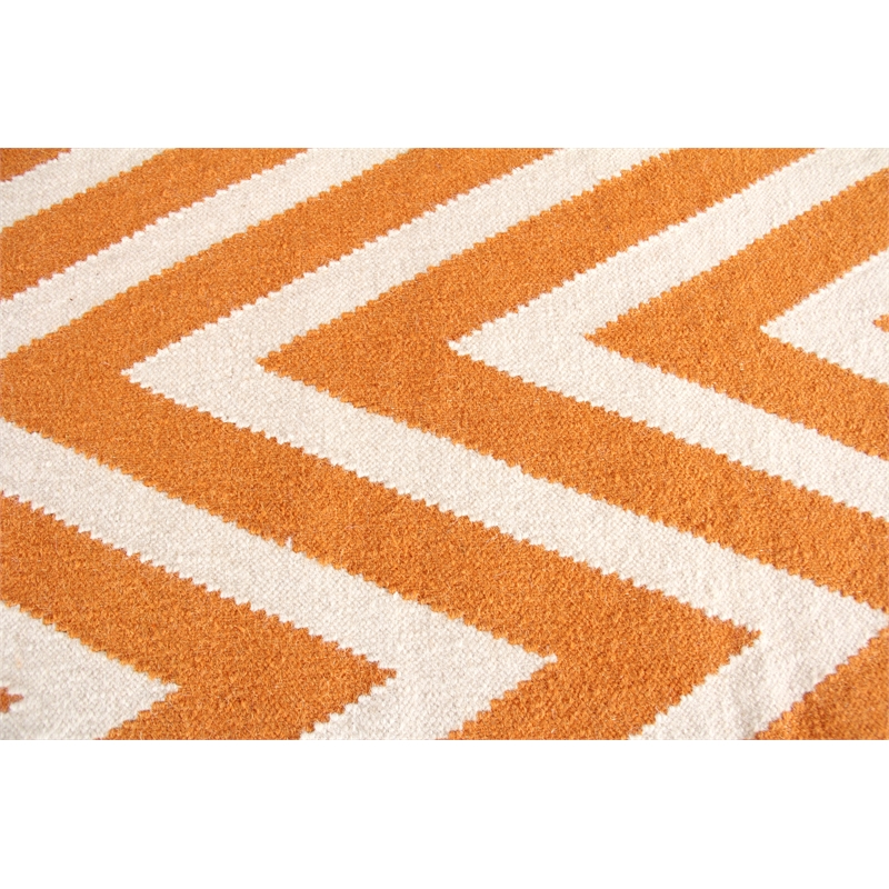 Flatweave Flatweave New Zealand Wool Orange/White 5'x8' Area Rug