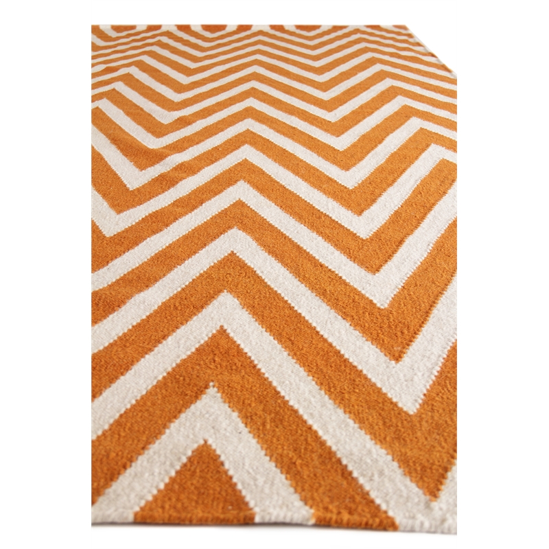 Flatweave Flatweave New Zealand Wool Orange/White 5'x8' Area Rug