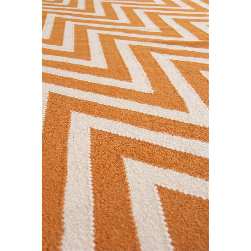 Flatweave Flatweave New Zealand Wool Orange/White 5'x8' Area Rug