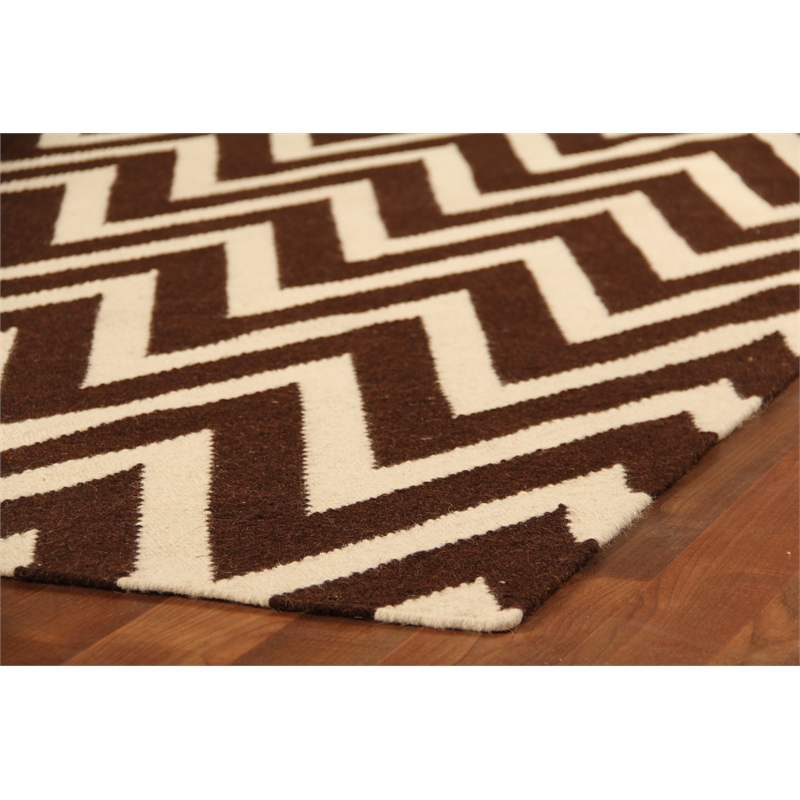 Flatweave Flatweave New Zealand Wool Mahogany/White 5'x8' Area Rug