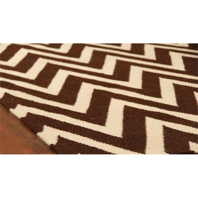 Flatweave Flatweave New Zealand Wool Mahogany/White 5'x8' Area Rug