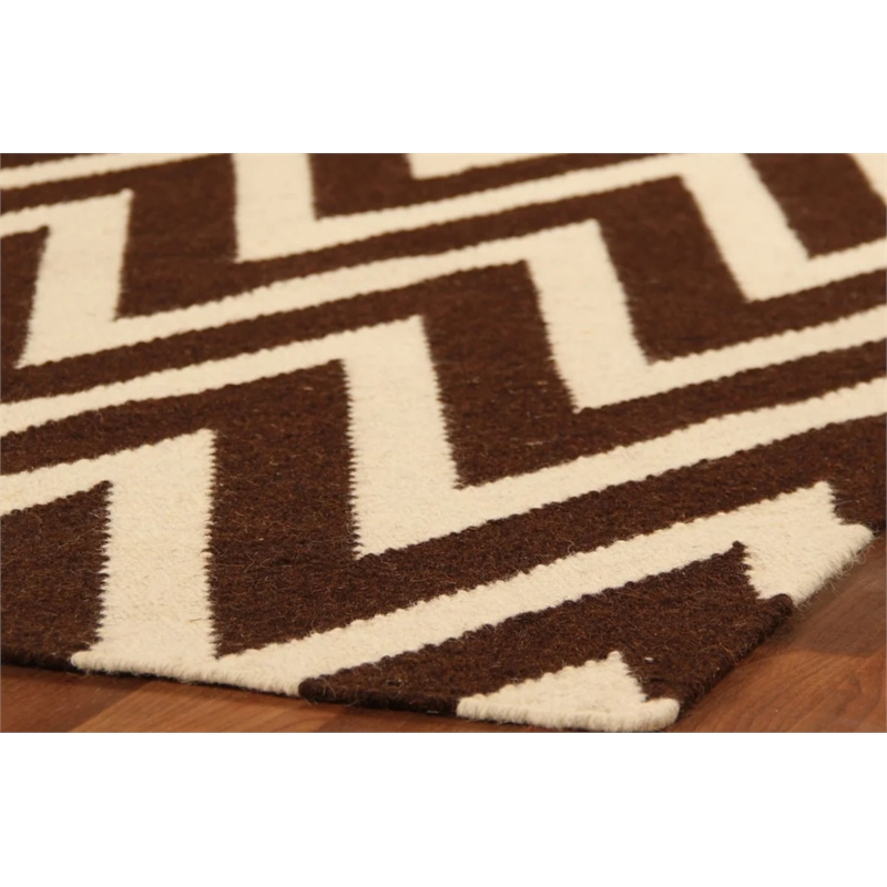 Flatweave Flatweave New Zealand Wool Mahogany/White 5'x8' Area Rug