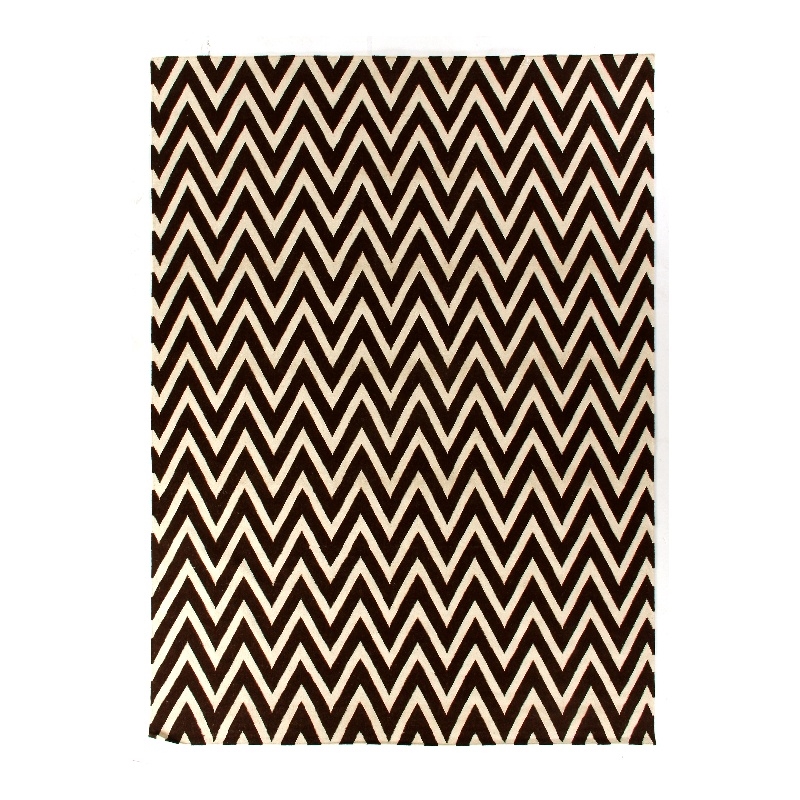 Flatweave Flatweave New Zealand Wool Mahogany/White 5'x8' Area Rug