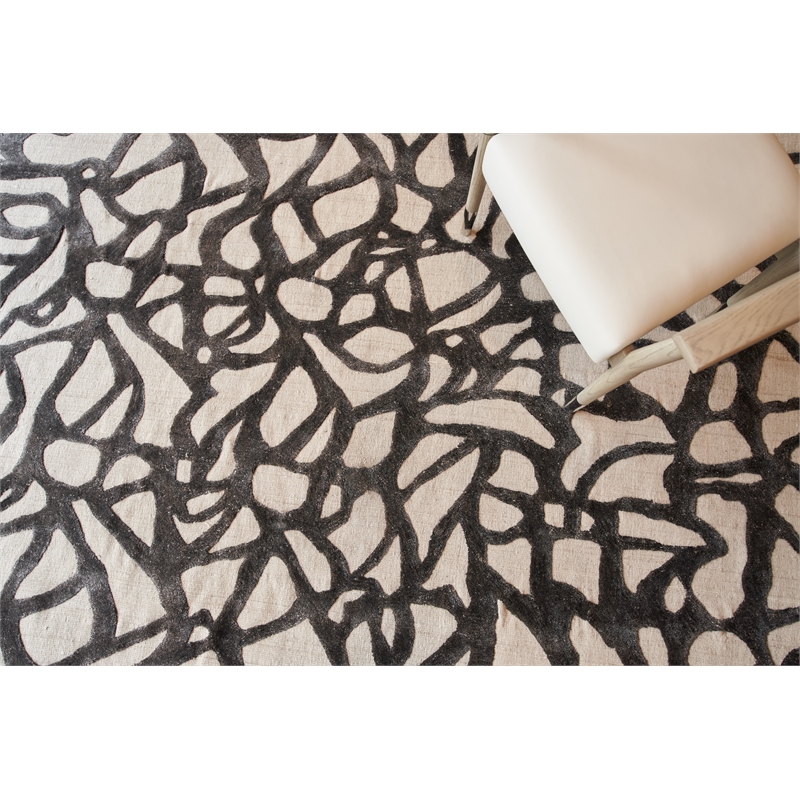 Goudy Handloomed Wool/Bamboo Silk Ivory/Black 12'x15' Area Rug