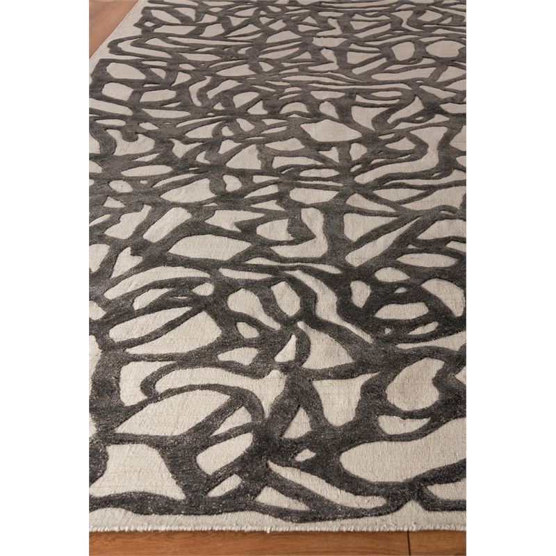 Goudy Handloomed Wool/Bamboo Silk Ivory/Black 4'x6' Area Rug