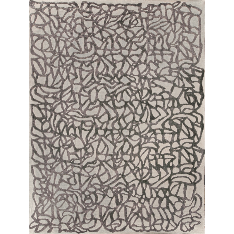 Goudy Handloomed Wool/Bamboo Silk Ivory/Black 4'x6' Area Rug