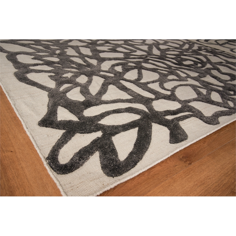 Goudy Handloomed Wool/Bamboo Silk Ivory/Black 8'x10' Area Rug