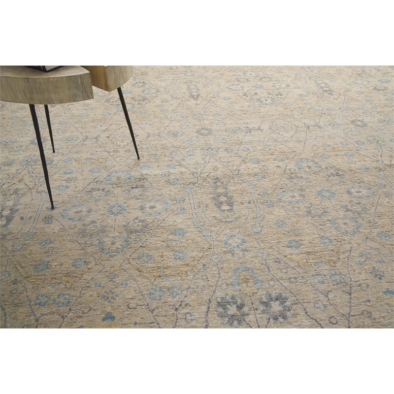 Harper Hand-Knotted New Zealand Wool Beige/Light Blue 12'x15' Area Rug