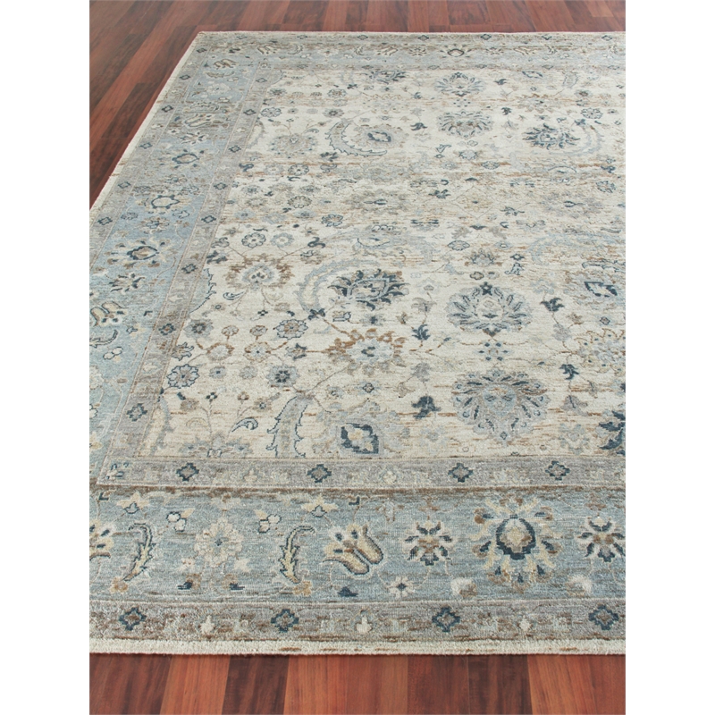 Harper Hand-Knotted New Zealand Wool Ivory/Light Blue 10'x14' Area Rug