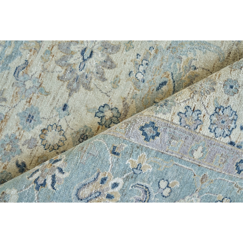 Harper Hand-Knotted New Zealand Wool Ivory/Light Blue 10'x14' Area Rug