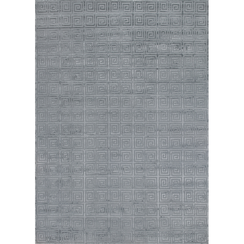 Greek Key Hand-Knotted Wool/Viscose Aqua 10'x14' Area Rug