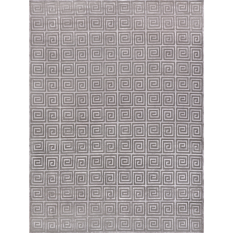 Greek Key Hand-Knotted Wool/Viscose Silver 12'x15' Area Rug