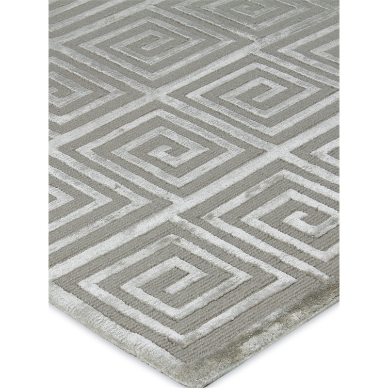 Greek Key Hand-Knotted Wool/Viscose Silver 6'x9' Area Rug