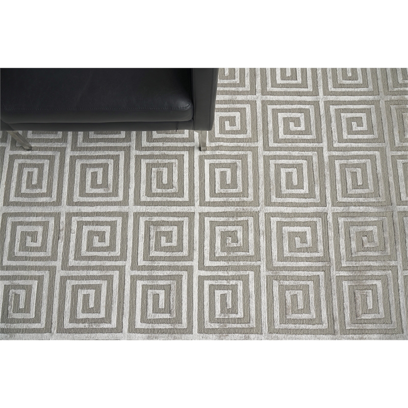 Greek Key Hand-Knotted Wool/Viscose Silver 6'x9' Area Rug