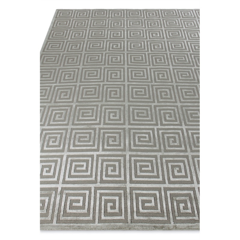 Greek Key Hand-Knotted Wool/Viscose Silver 9'x12' Area Rug