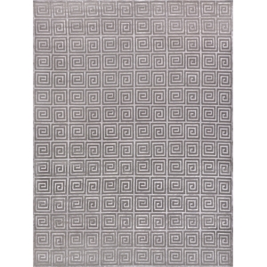 Greek Key Hand-Knotted Wool/Viscose Silver 9'x12' Area Rug