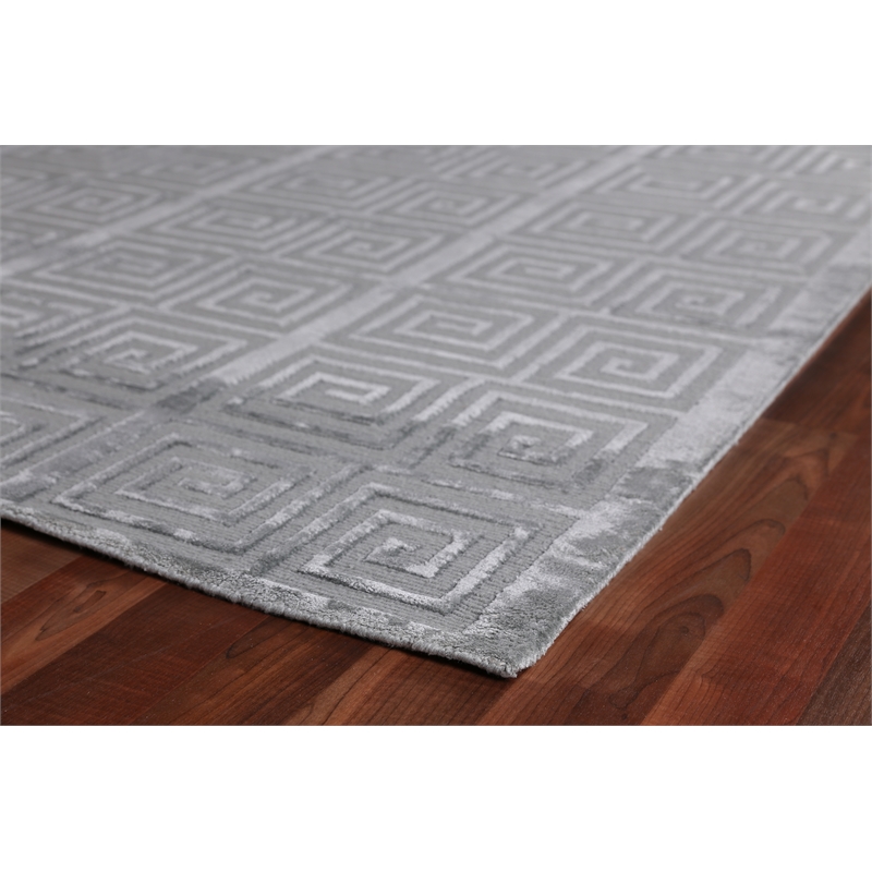 Greek Key Hand-Knotted Wool/Viscose Light Blue 5'x8' Area Rug