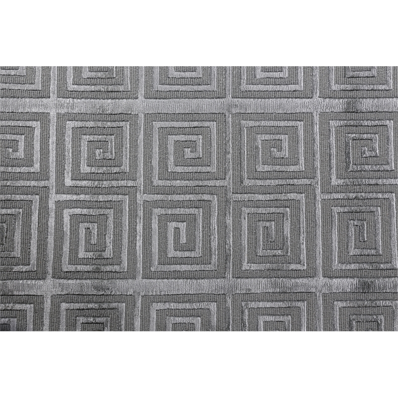 Greek Key Hand-Knotted Wool/Viscose Light Blue 5'x8' Area Rug