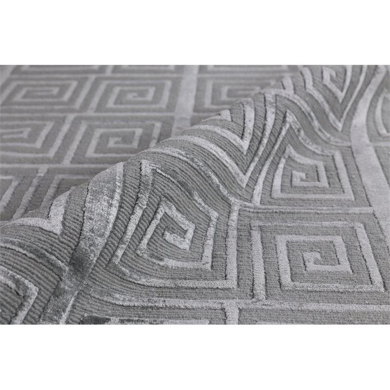 Greek Key Hand-Knotted Wool/Viscose Light Blue 5'x8' Area Rug