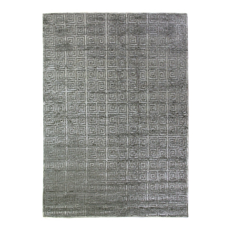 Greek Key Hand-Knotted Wool/Viscose Light Blue 5'x8' Area Rug