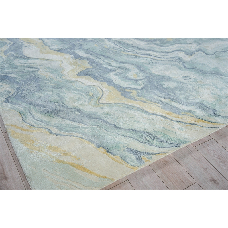 Gianni Handloomed Wool/Bamboo Silk Blue/Gold 9'x12' Area Rug