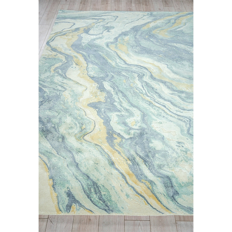 Gianni Handloomed Wool/Bamboo Silk Blue/Gold 9'x12' Area Rug