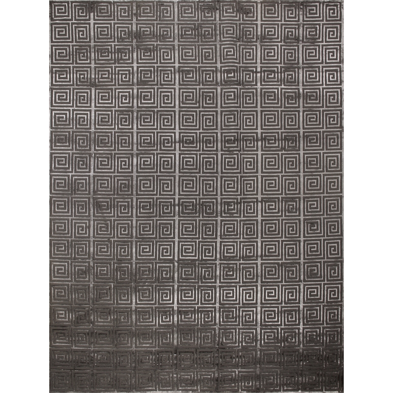 Greek Key Hand-Knotted Wool/Viscose Dark Gray 8'x10' Area Rug