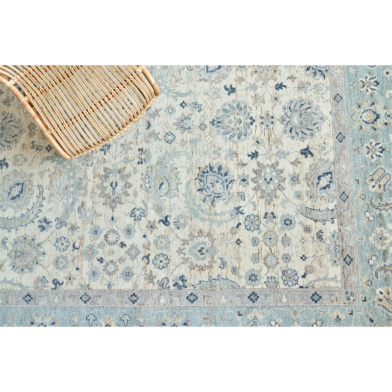 Harper Hand-Knotted New Zealand Wool Ivory/Light Blue 8'x10' Area Rug