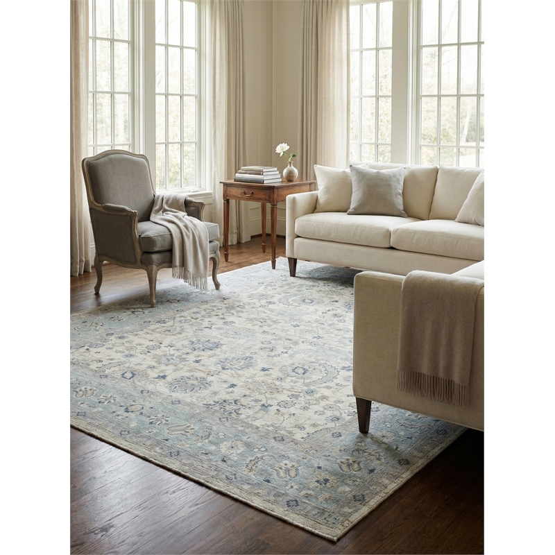 Harper Hand-Knotted New Zealand Wool Ivory/Light Blue 8'x10' Area Rug