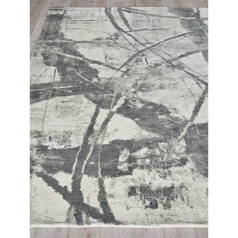 Gianni Handloomed Wool/Bamboo Silk Dark Gray/Silver 9'x12' Area Rug