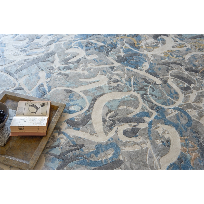 Gianni Handloomed Wool/Bamboo Silk Blues/Silver/Ivory 4'x6' Area Rug