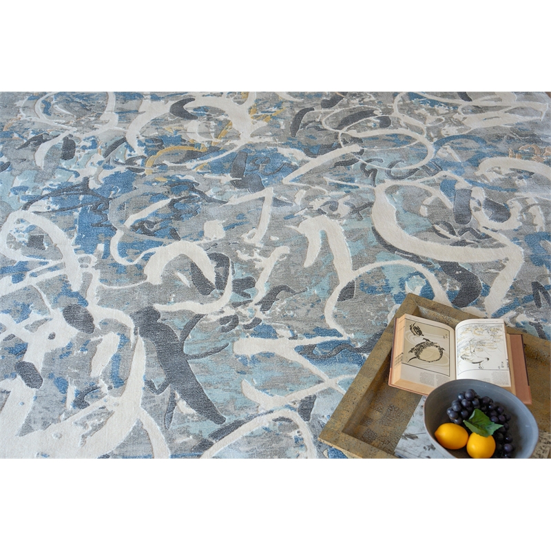 Gianni Handloomed Wool/Bamboo Silk Blues/Silver/Ivory 4'x6' Area Rug