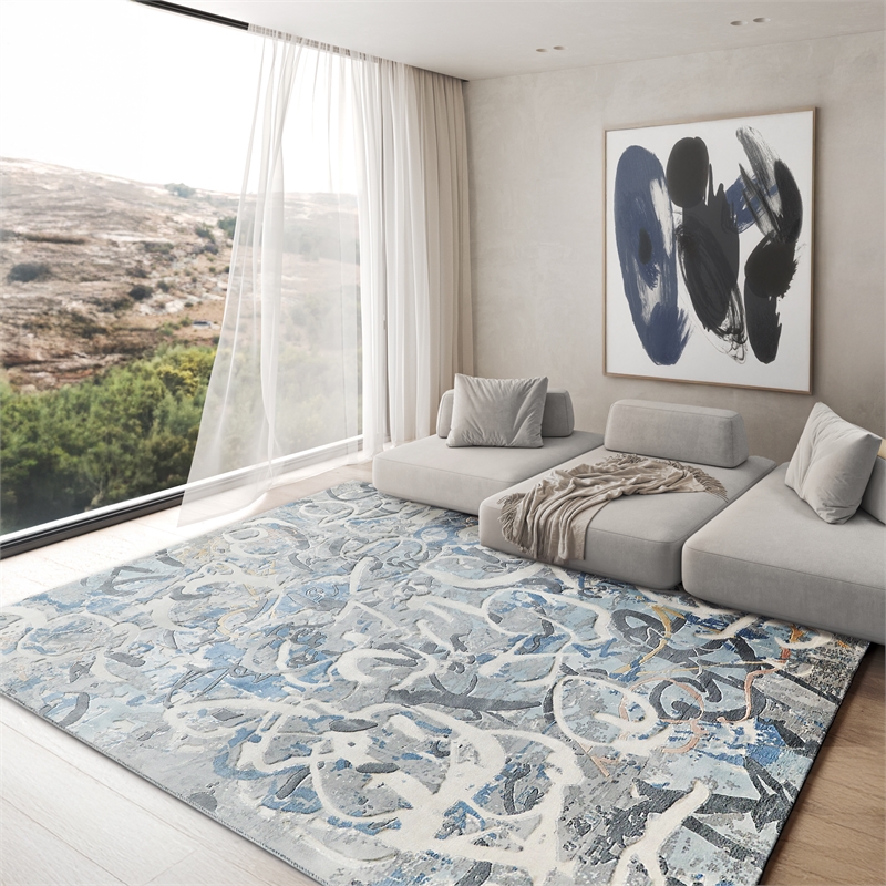 Gianni Handloomed Wool/Bamboo Silk Blues/Silver/Ivory 4'x6' Area Rug